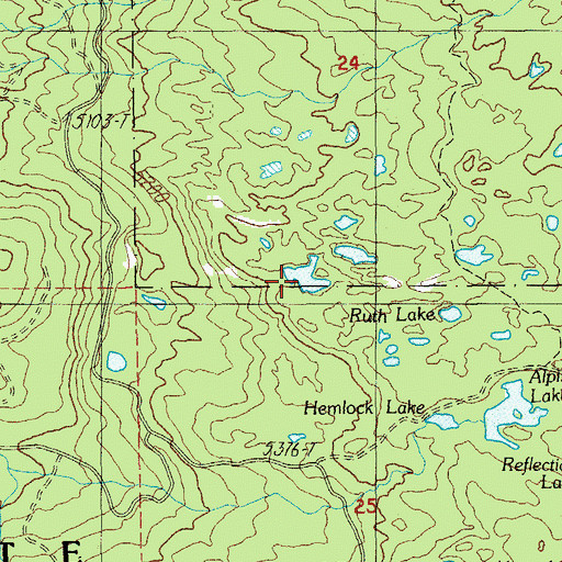 Topographic Map of Ruth Lake, OR