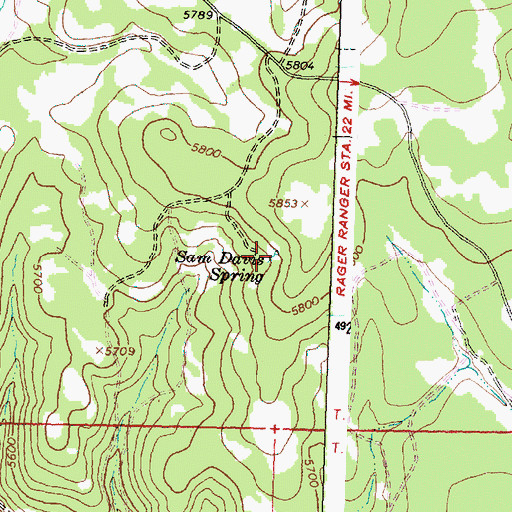 Topographic Map of Sam Davis Spring, OR