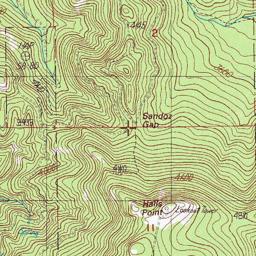 Topographic Map of Sandoz Gap, OR