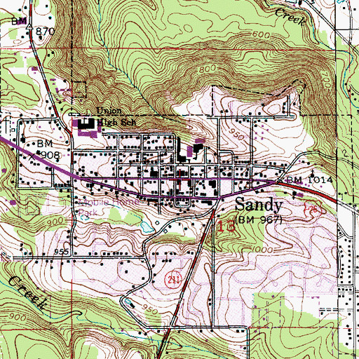 Topographic Map of Sandy, OR