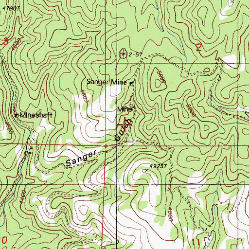 Topographic Map of Sanger Mine, OR