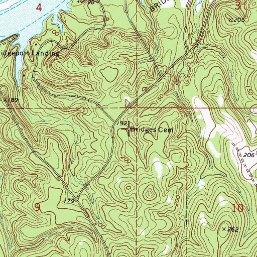 Topographic Map of Bridges Cemetery, AL