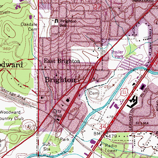 Topographic Map of Brighton, AL