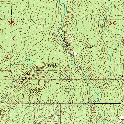 Topographic Map of Schulz Creek, OR