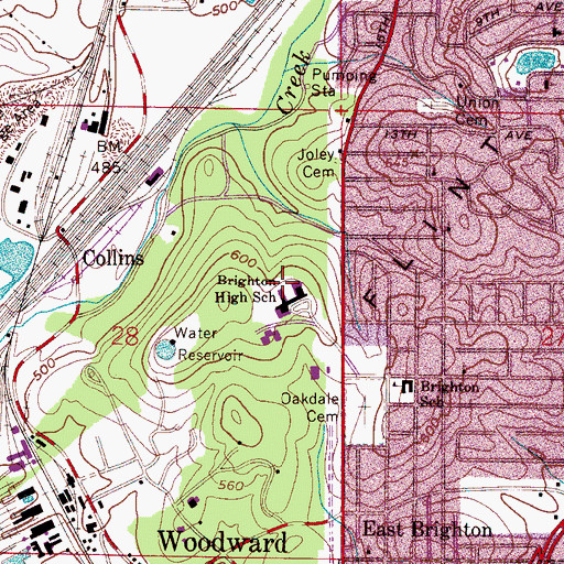 Topographic Map of Brighton High School, AL