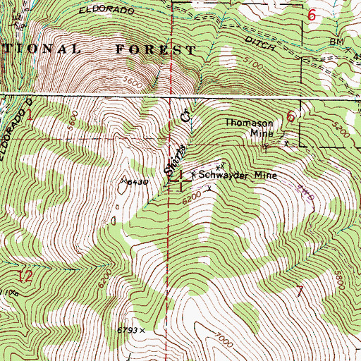 Topographic Map of Schwayder Mine, OR
