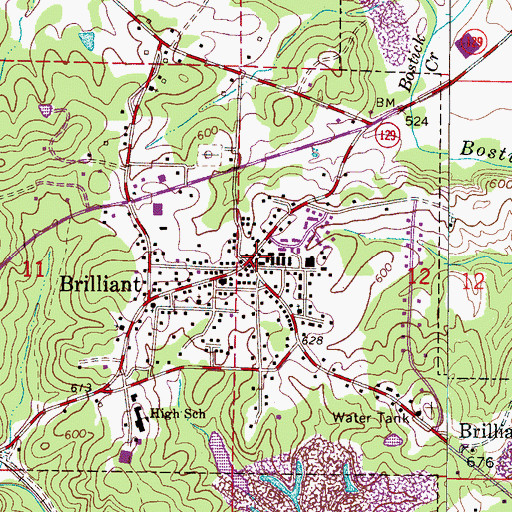 Topographic Map of Brilliant, AL