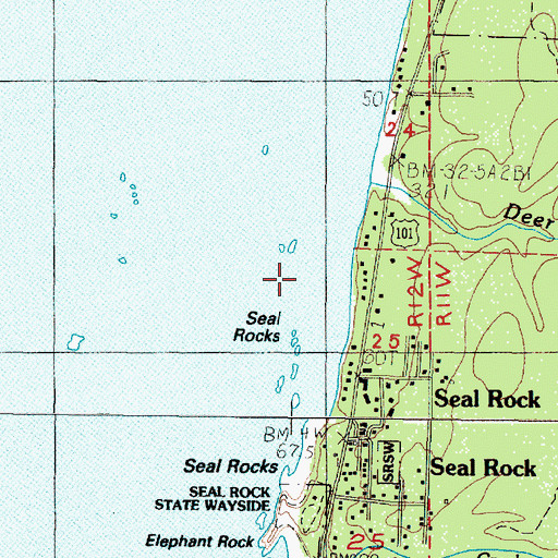 Topographic Map of Seal Rocks, OR