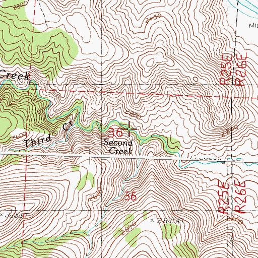 Topographic Map of Second Creek, OR