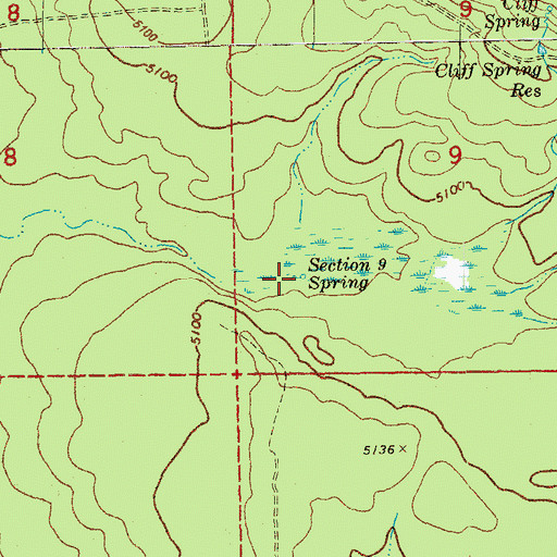 Topographic Map of Section 9 Spring, OR