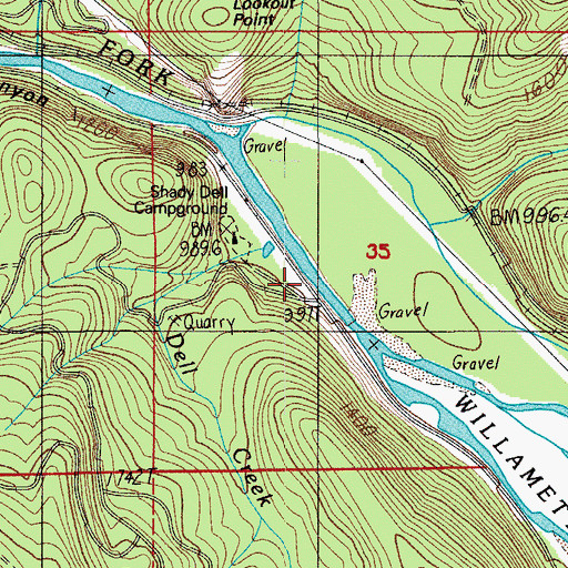 Topographic Map of Shady Dell Recreation Site, OR