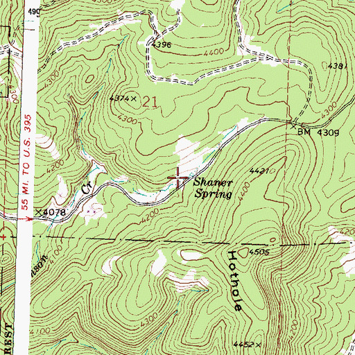 Topographic Map of Shaner Spring, OR