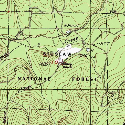 Topographic Map of Sharp Ranch, OR