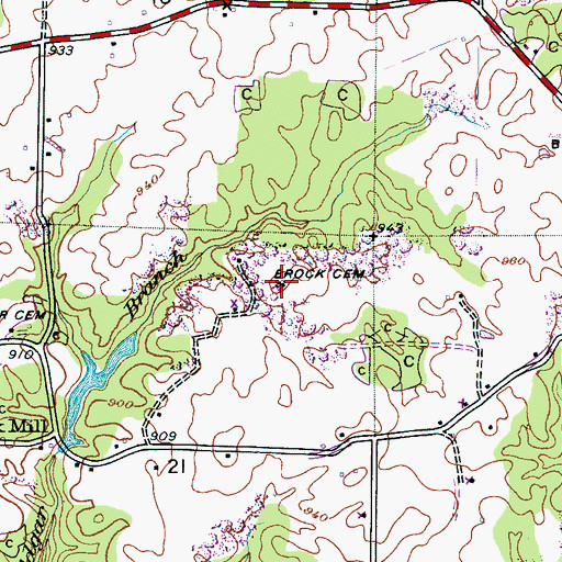 Topographic Map of Brock Cemetery, AL