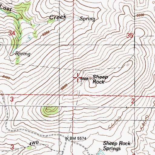 Topographic Map of Sheep Rock, OR
