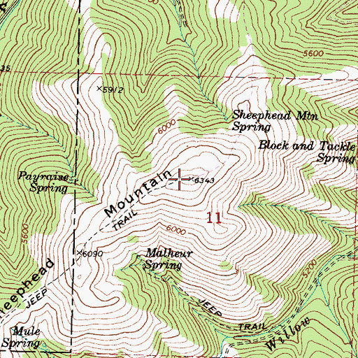 Topographic Map of Sheephead Mountain, OR