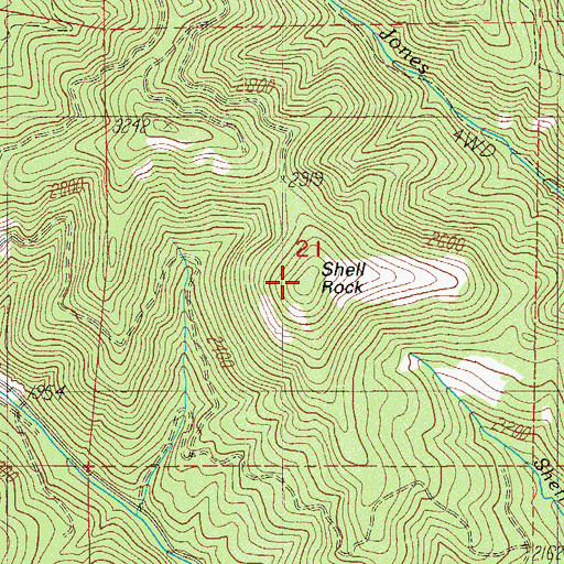 Topographic Map of Shell Rock, OR