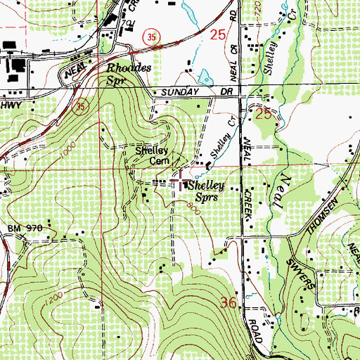Topographic Map of Shelley Springs, OR