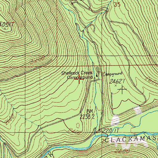 Topographic Map of Shellrock Creek Recreation Site, OR