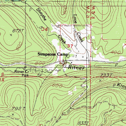 Topographic Map of Sheythe Creek, OR