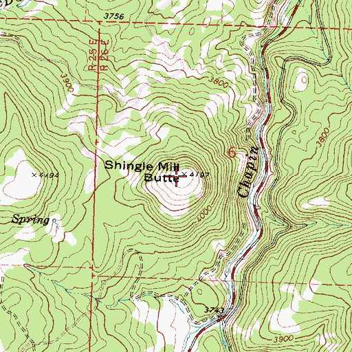 Topographic Map of Shingle Mill Butte, OR
