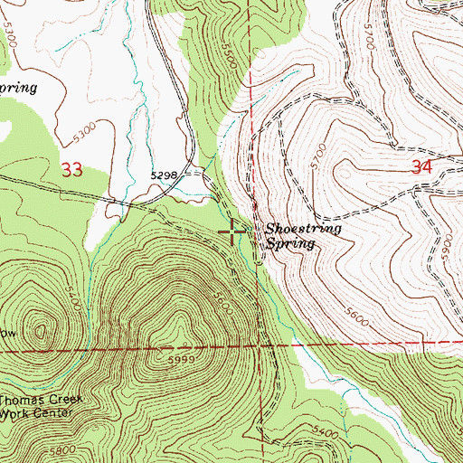 Topographic Map of Shoestring Spring, OR