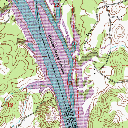 Topographic Map of Broken Arrow Shoals, AL
