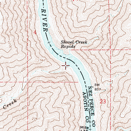 Topographic Map of Shovel Creek, OR