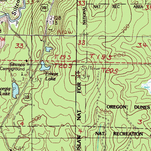 Topographic Map of Siltcoos Lookout, OR