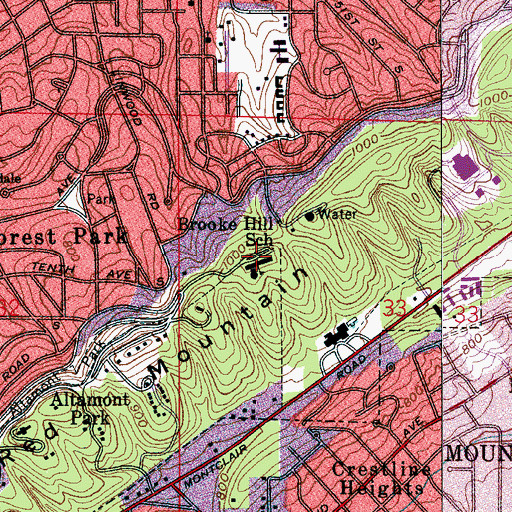 Topographic Map of Brooke Hill School, AL