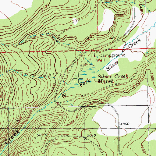 Topographic Map of Silver Creek Marsh, OR