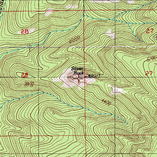 Topographic Map of Sliver Rock, OR