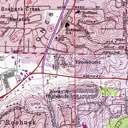 Topographic Map of Brookhurst, AL