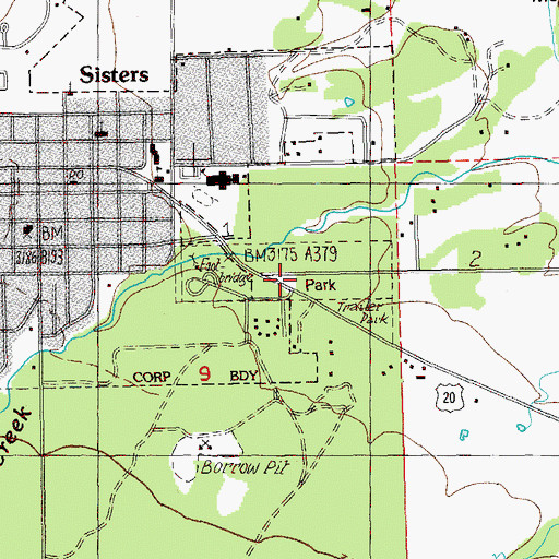 Topographic Map of Sisters State Park (historical), OR