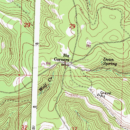 Topographic Map of Six Corners, OR