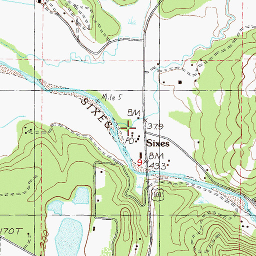 Topographic Map of Sixes, OR