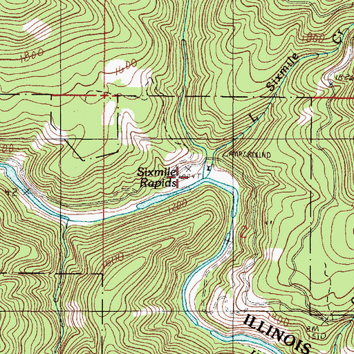 Topographic Map of Sixmile Creek, OR