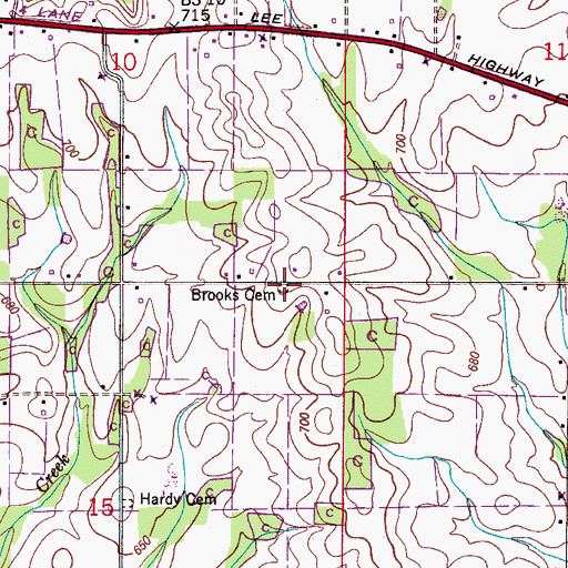 Topographic Map of Brooks Cemetery, AL