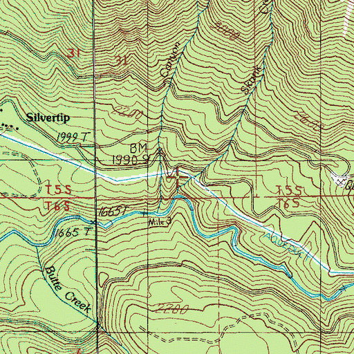 Topographic Map of Skunk Creek, OR