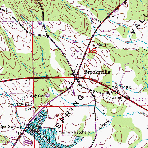 Topographic Map of Brooksville, AL