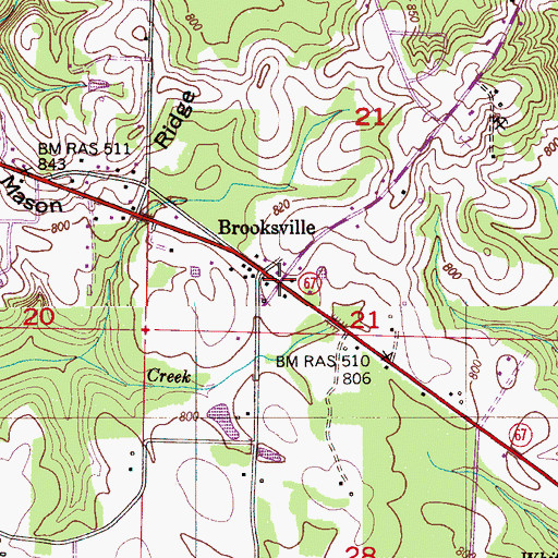 Topographic Map of Brooksville, AL