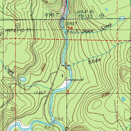 Topographic Map of Slide Creek, OR