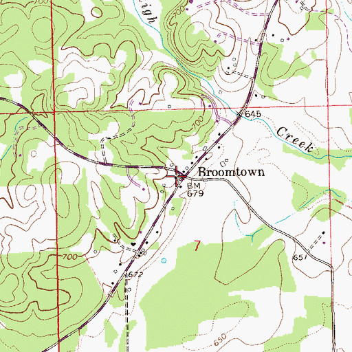 Topographic Map of Broomtown, AL