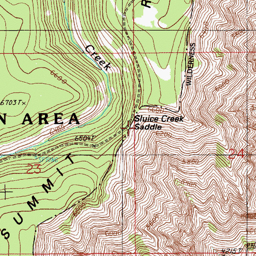 Topographic Map of Sluice Creek Saddle, OR