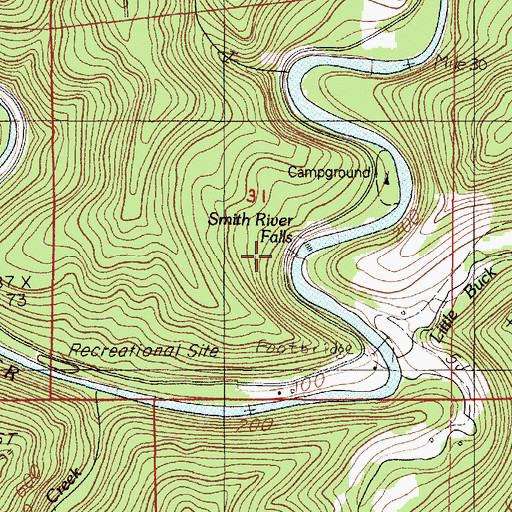 Topographic Map of Smith River Falls, OR