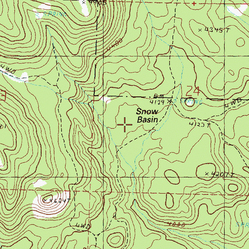 Topographic Map of Snow Basin, OR