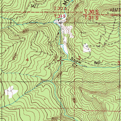 Topographic Map of Snow Creek, OR