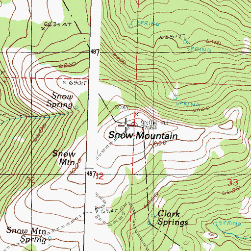 Topographic Map of Snow Mountain, OR