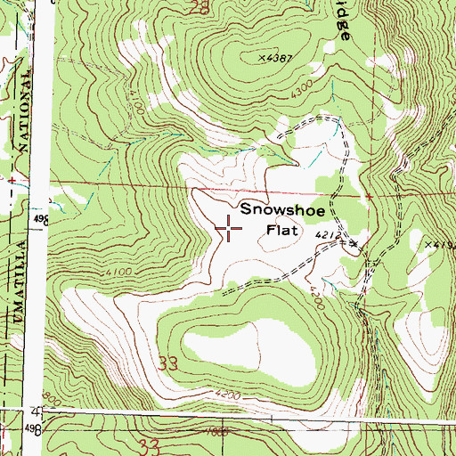 Topographic Map of Snowshoe Flat, OR