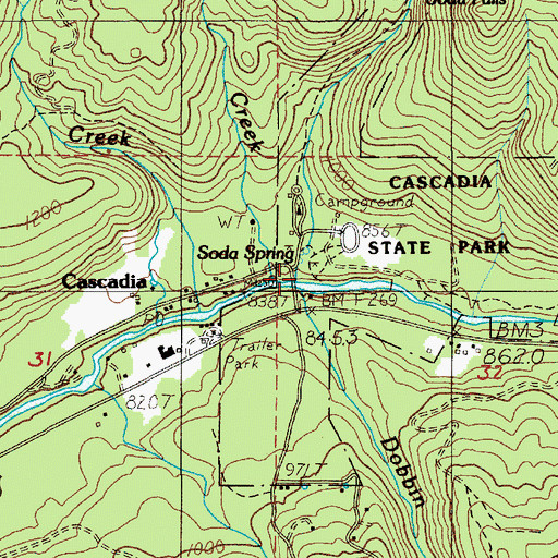 Topographic Map of Soda Creek, OR